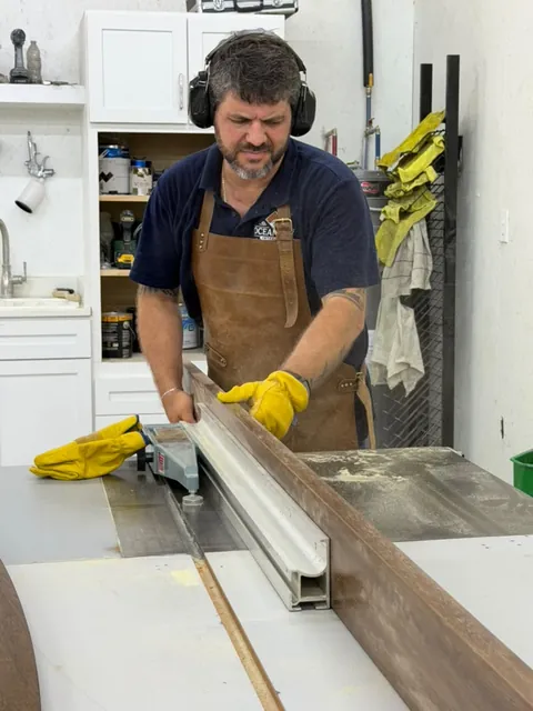 Arched double entry doors, in the shop (Shop project)